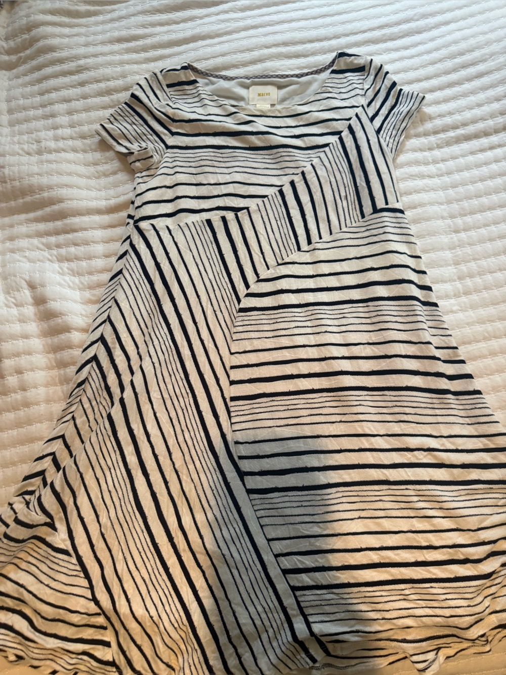 Maeve Black and White Striped Midi Dress